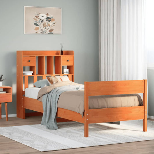 Lit en bois massif avec étagère sans matelas ciré marron 75x190 cm