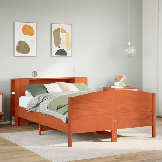 Massivholzbett mit Regal ohne Matratze Wachsbraun 150x200 cm