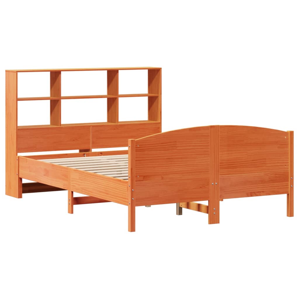 Massivholzbett mit Regal ohne Matratze Wachsbraun 135x190 cm
