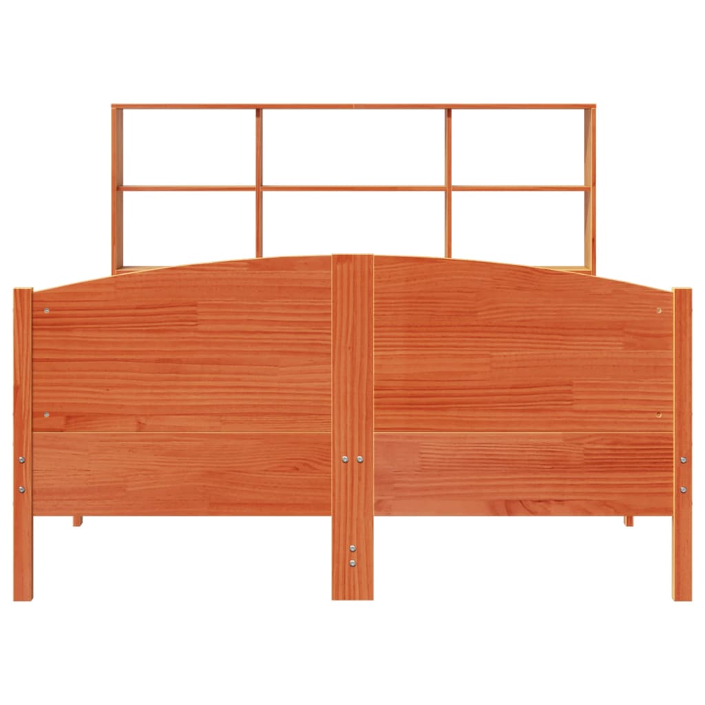 Massivholzbett mit Regal ohne Matratze Wachsbraun 135x190 cm