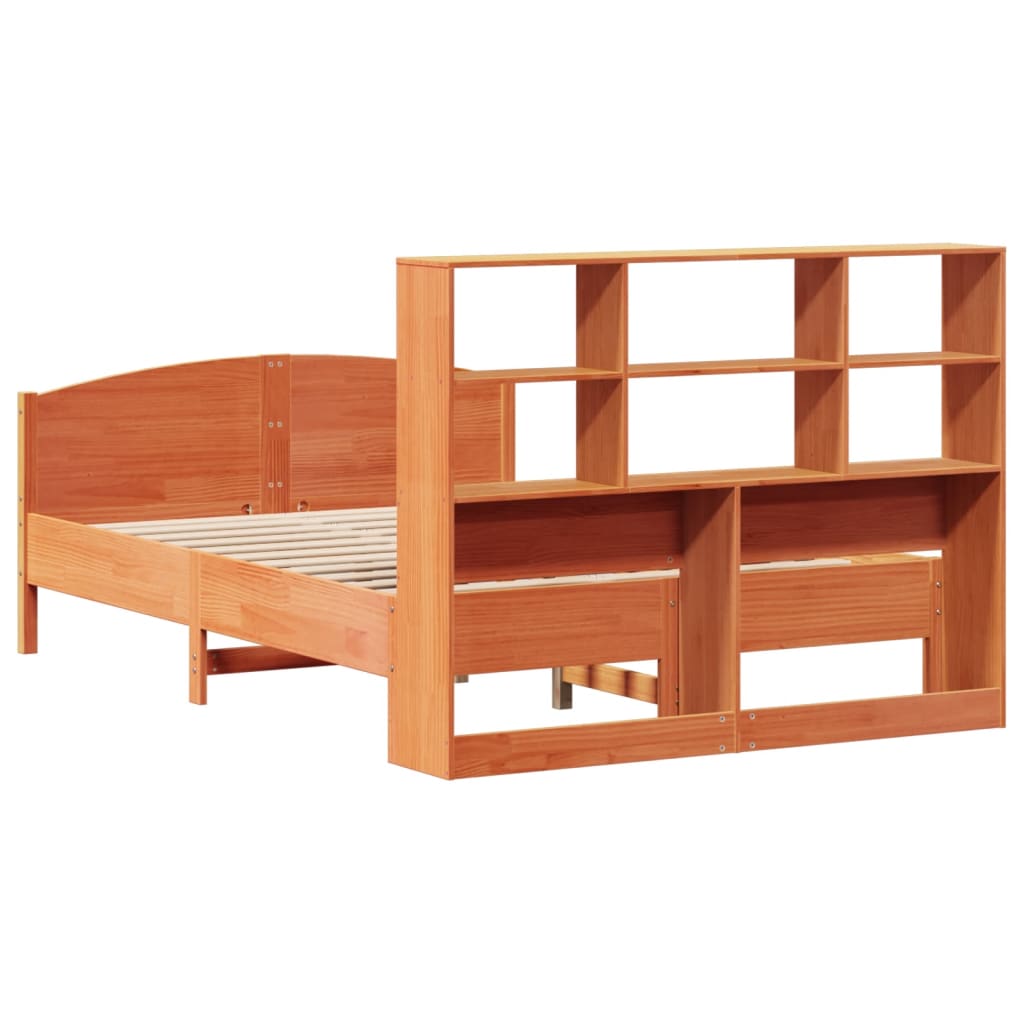 Massivholzbett mit Regal ohne Matratze Wachsbraun 135x190 cm