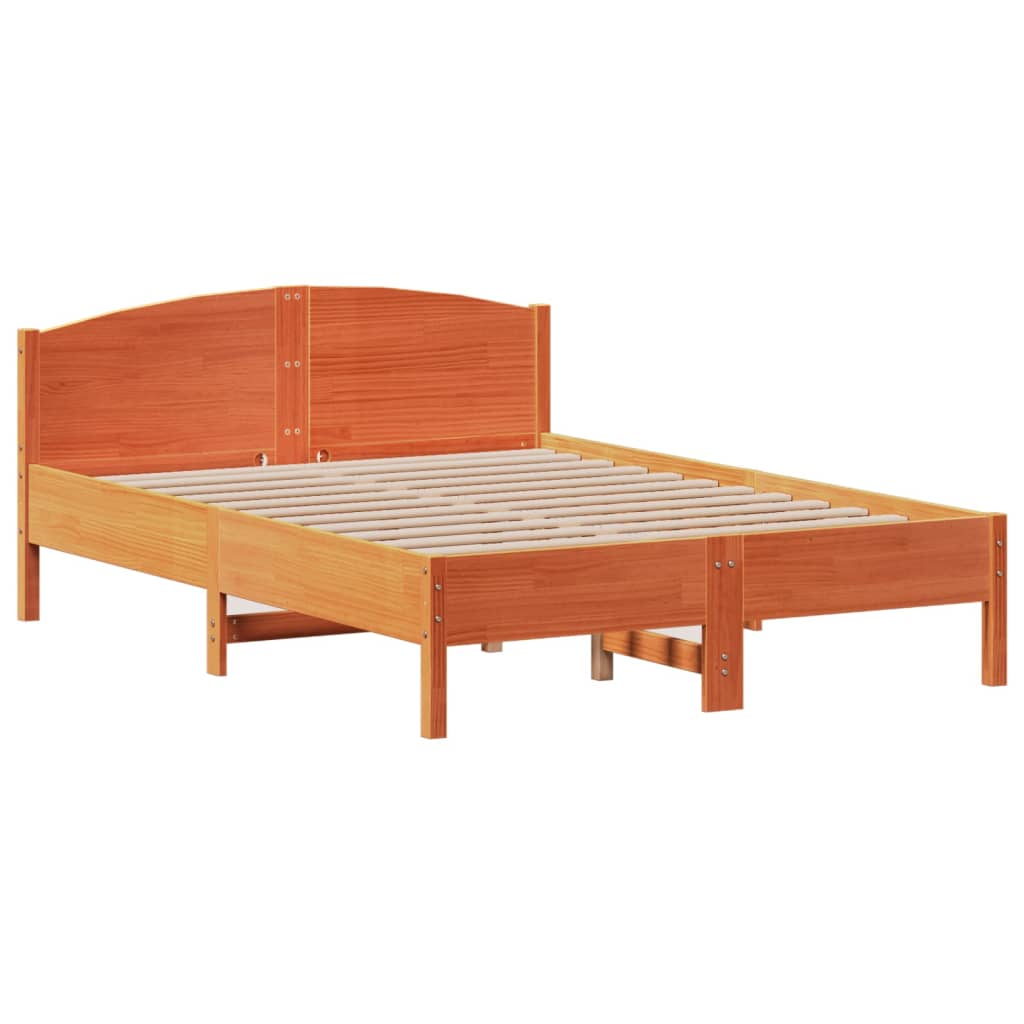 Massivholzbett mit Regal ohne Matratze Wachsbraun 135x190 cm
