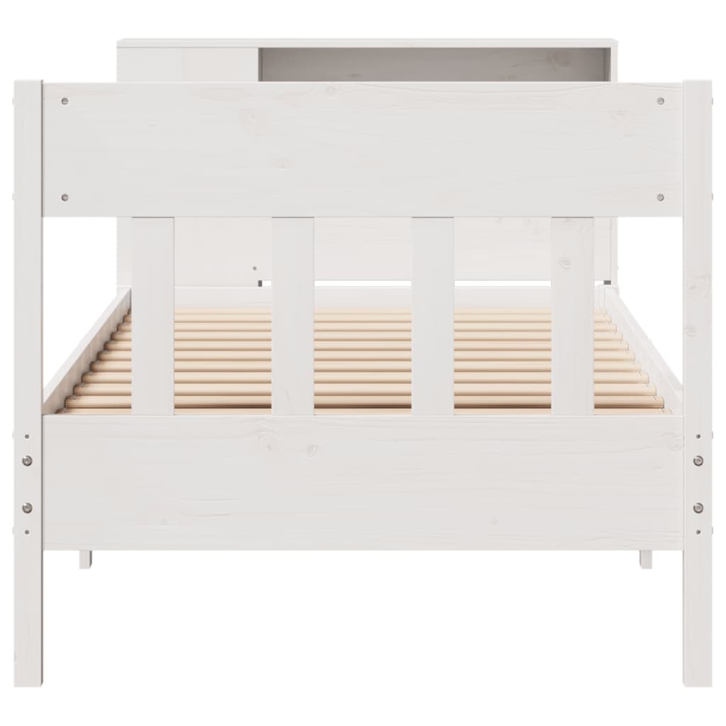 Massivholzbett mit Regal ohne Matratze Weiß 75x190 cm Kiefer