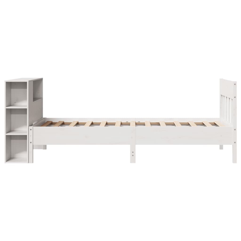 Massivholzbett mit Regal ohne Matratze Weiß 75x190 cm Kiefer