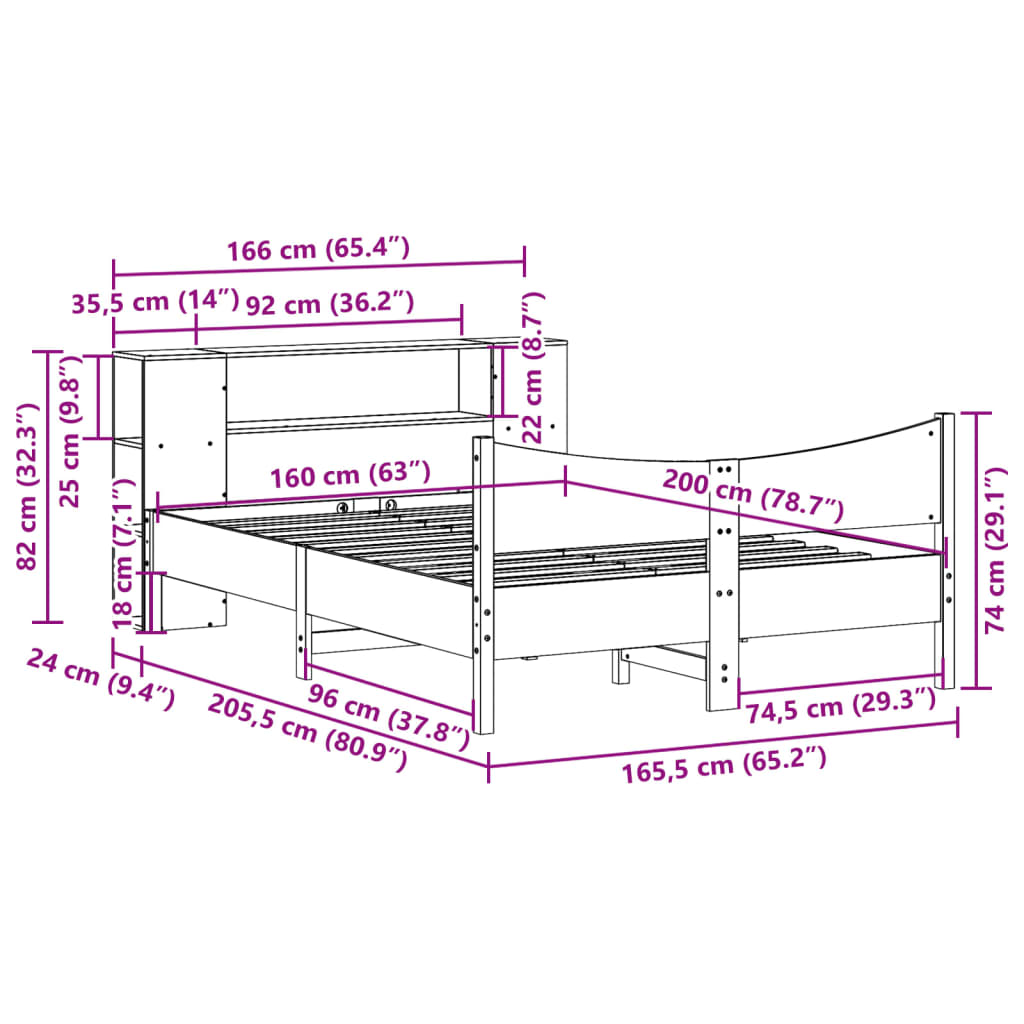 Massivholzbett ohne Matratze Weiß 160x200 Kiefernholz