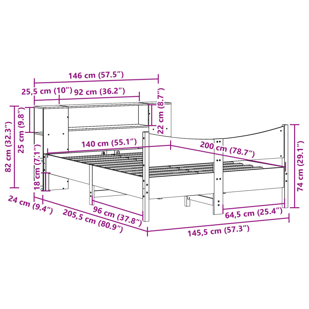 Massivholzbett ohne Matratze Weiß 140x200 cm Kiefernholz