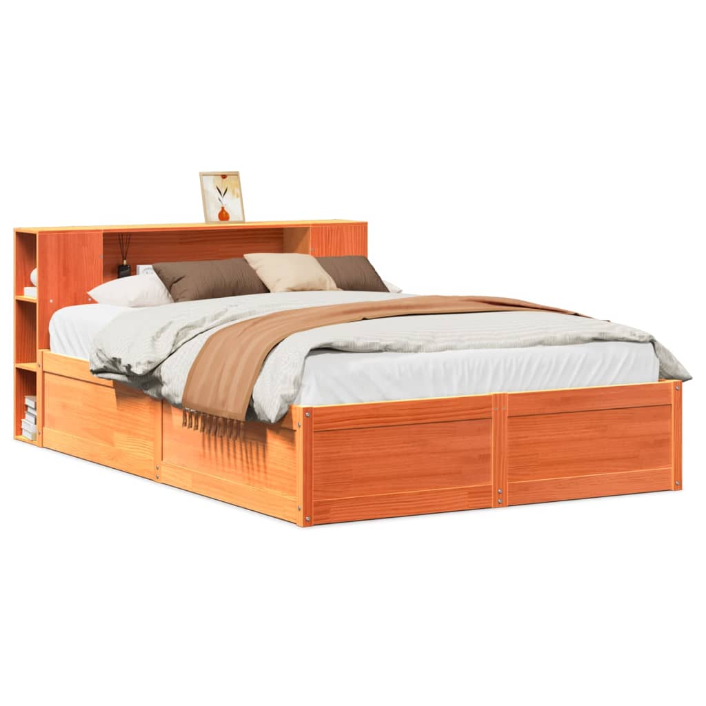 Massivholzbett ohne Matratze Wachsbraun 135x190 cm Kiefernholz