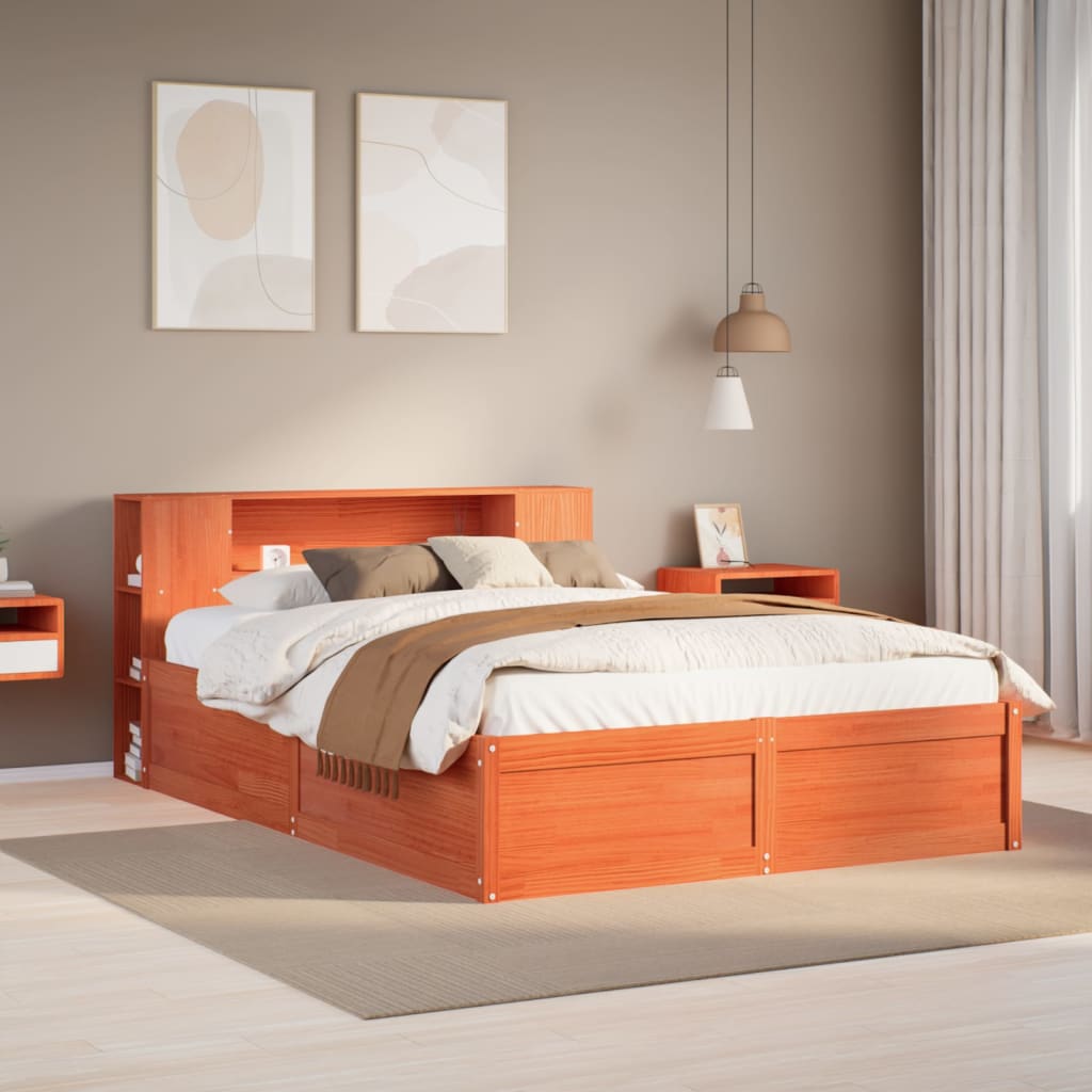 Massivholzbett ohne Matratze Wachsbraun 135x190 cm Kiefernholz