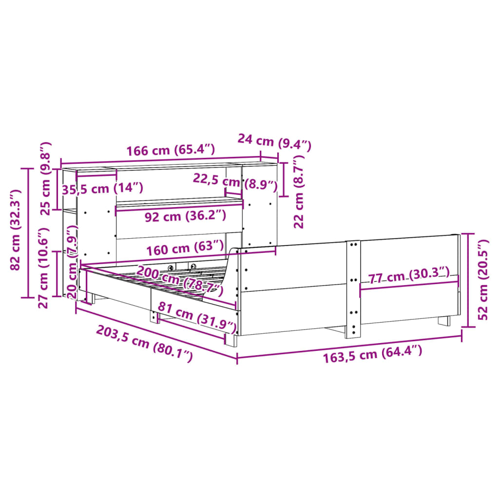 Massivholzbett ohne Matratze Weiß 160x200 Kiefernholz