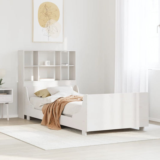 Massivholzbett mit Regal ohne Matratze Weiß 90x190 cm