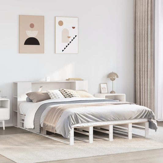 Lit en bois massif avec étagère sans matelas blanc 140x200 cm