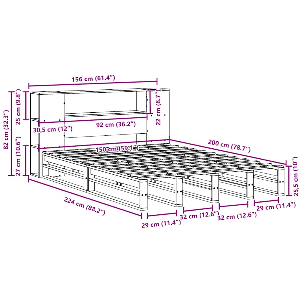 Massivholzbett mit Regal ohne Matratze Weiß 150x200 cm