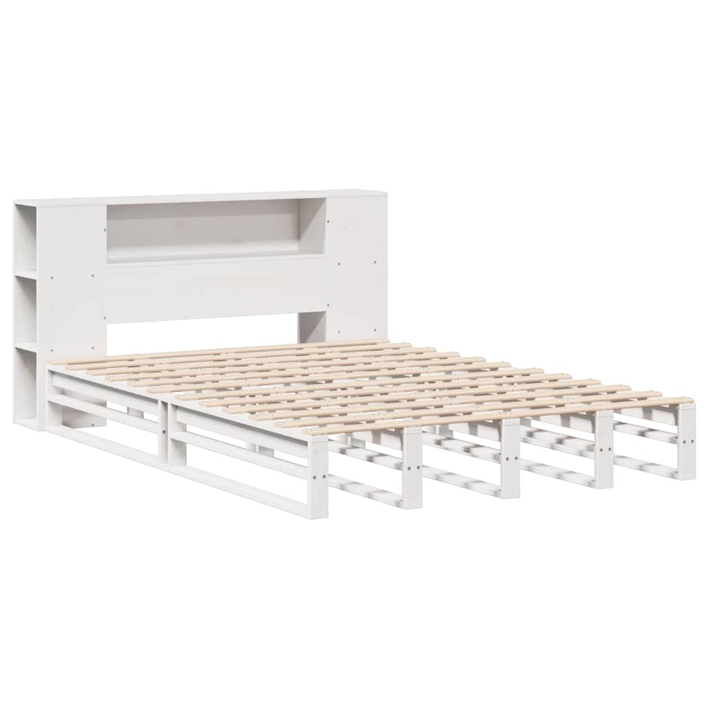 Massivholzbett mit Regal ohne Matratze Weiß 150x200 cm