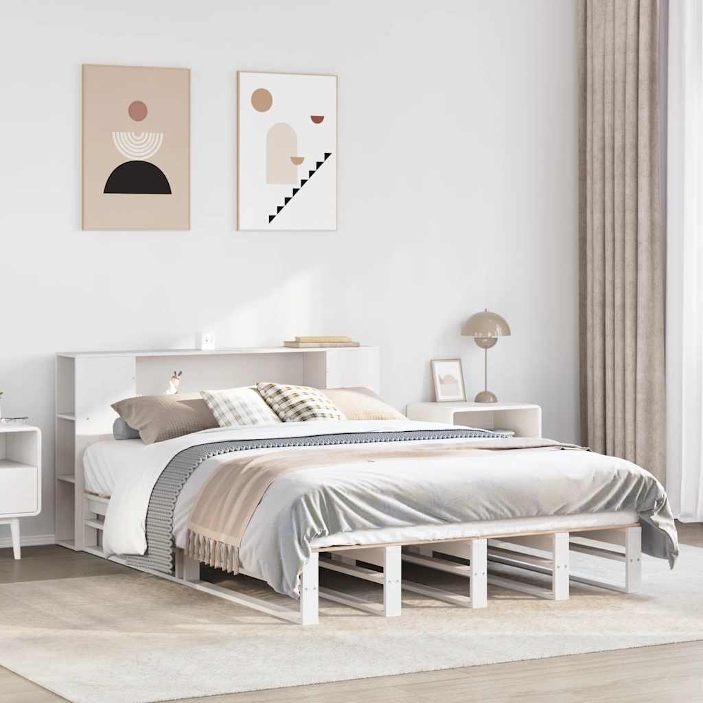 Massivholzbett mit Regal ohne Matratze Weiß 150x200 cm