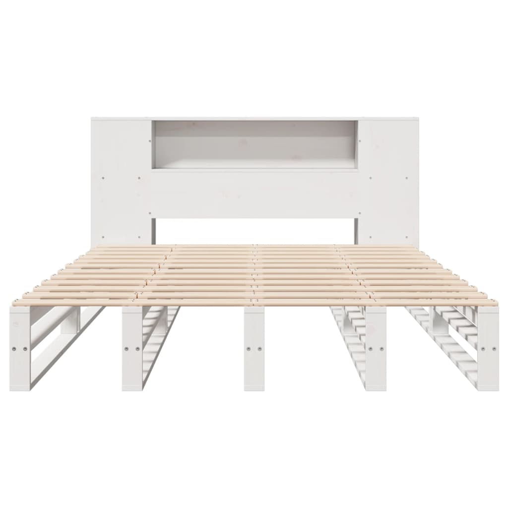Lit en bois massif avec étagère sans matelas blanc 160x200 cm