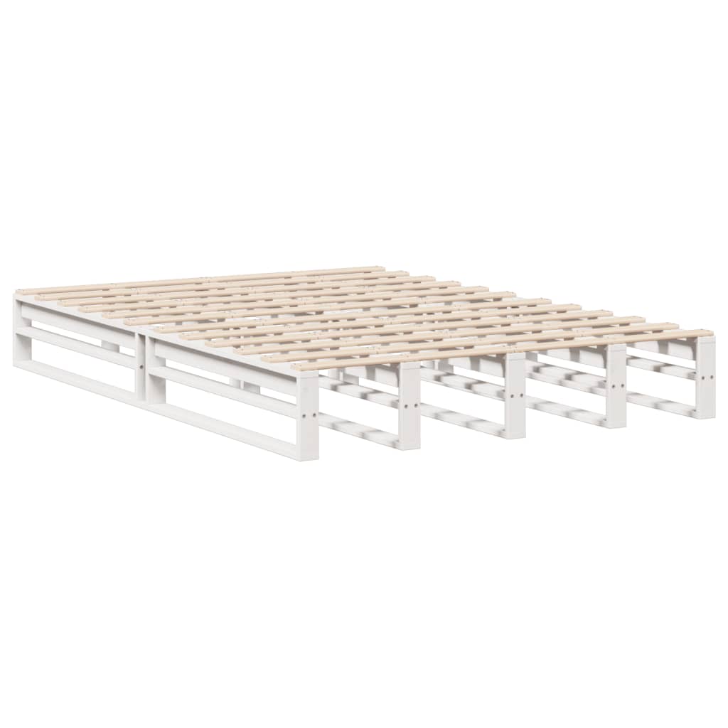 Lit en bois massif avec étagère sans matelas blanc 160x200 cm