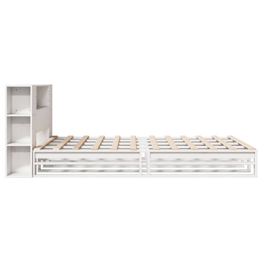Lit en bois massif avec étagère sans matelas blanc 160x200 cm