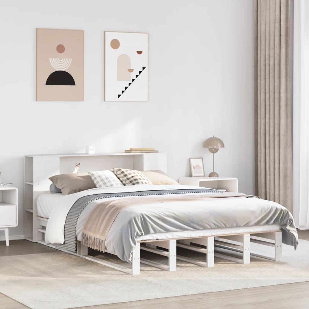 Lit en bois massif avec étagère sans matelas blanc 160x200 cm