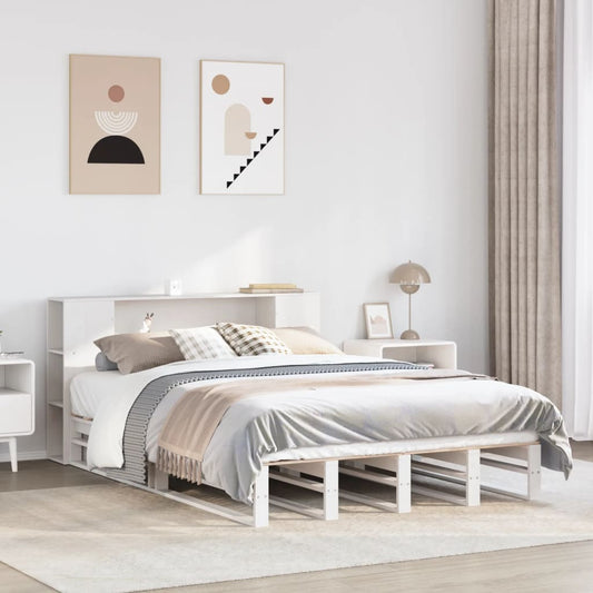 Lit en bois massif avec étagère sans matelas blanc 160x200 cm