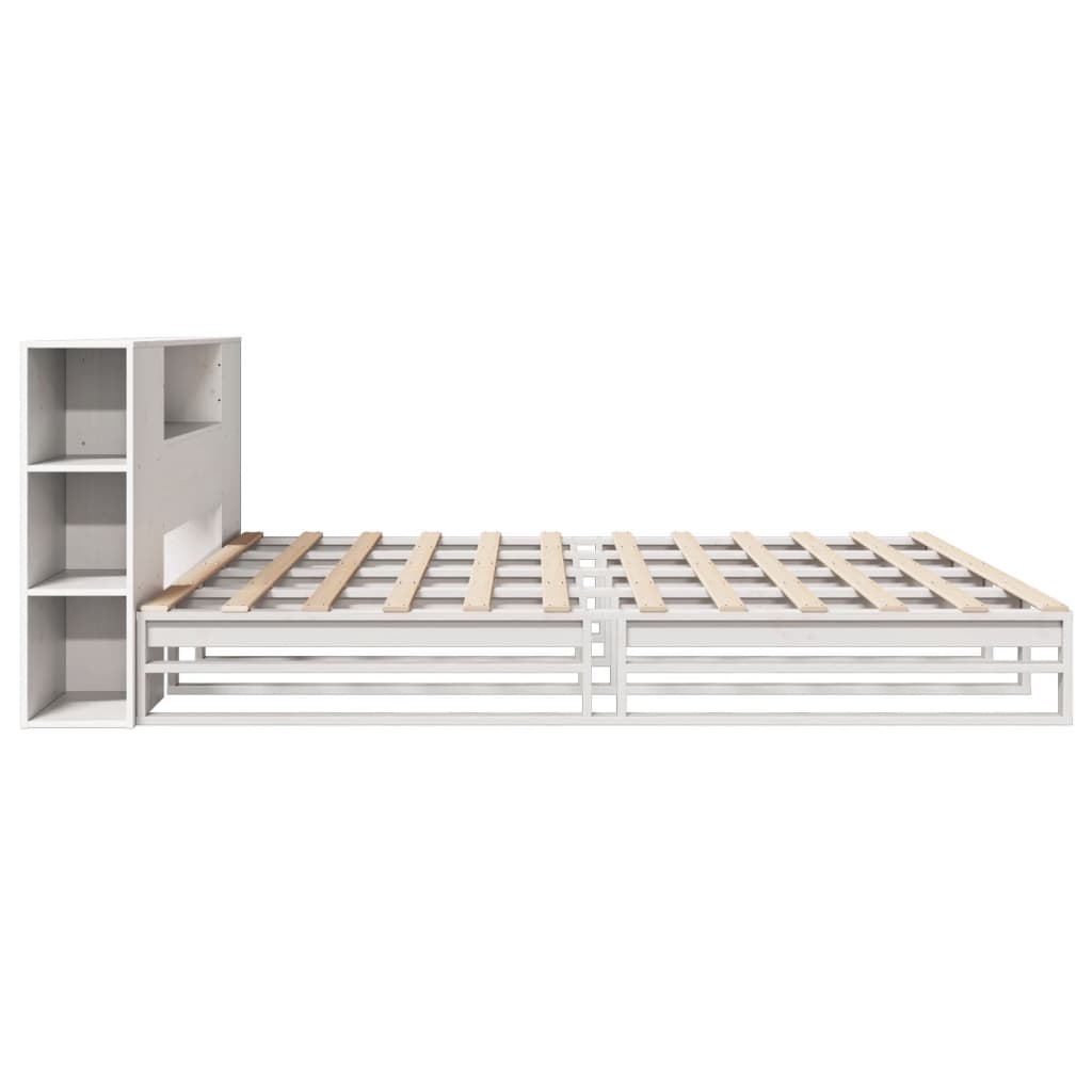 Lit en bois massif avec étagère sans matelas blanc 180x200 cm