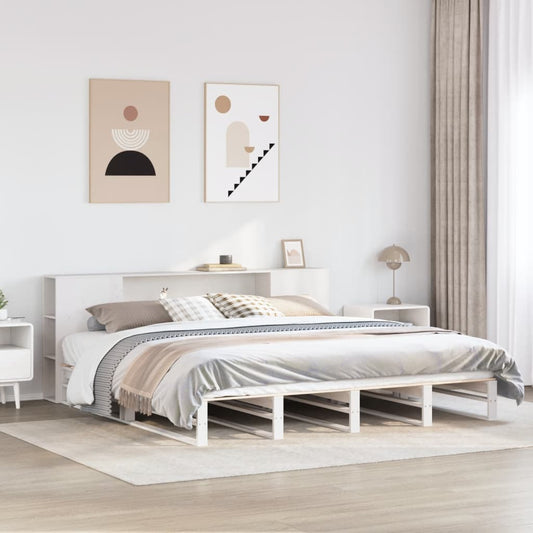 Lit en bois massif avec étagère sans matelas blanc 180x200 cm