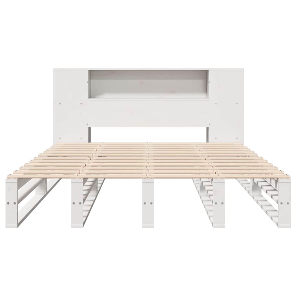 Massivholzbett mit Regal ohne Matratze Weiß 140x190 cm