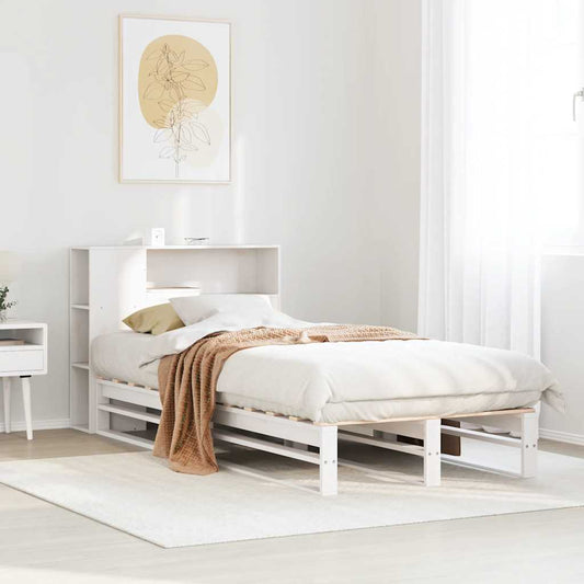 Massivholzbett mit Regal ohne Matratze Weiß 90x200 cm