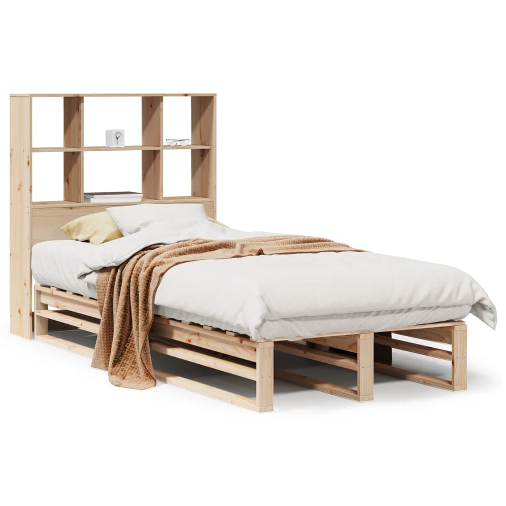 Lit en bois massif avec étagère sans matelas 90x200 cm en bois massif