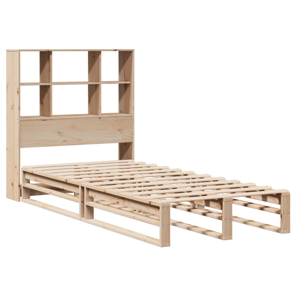 Lit en bois massif avec étagère sans matelas 90x200 cm en bois massif
