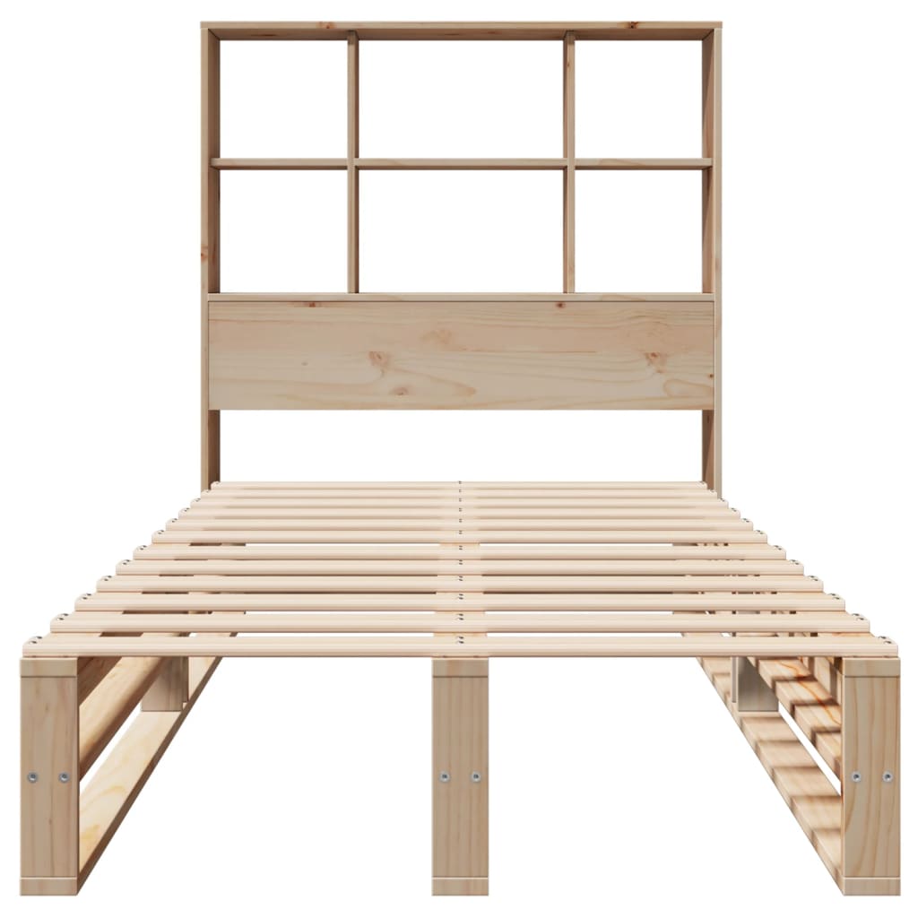 Lit en bois massif avec étagère sans matelas 90x200 cm en bois massif