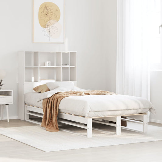 Lit en bois massif avec étagère sans matelas blanc 90x200 cm