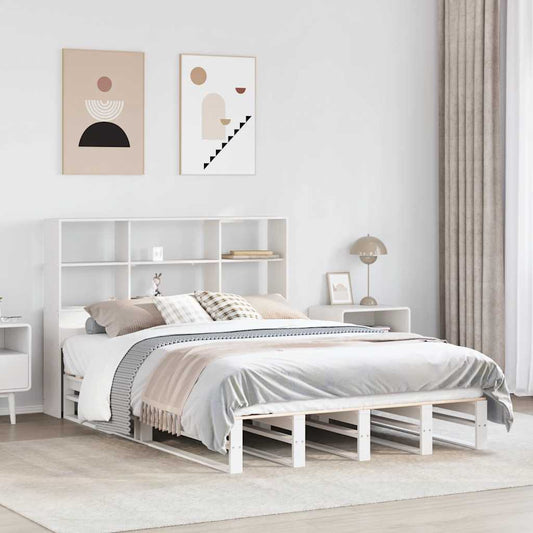Lit en bois massif avec étagère sans matelas blanc 140x200 cm