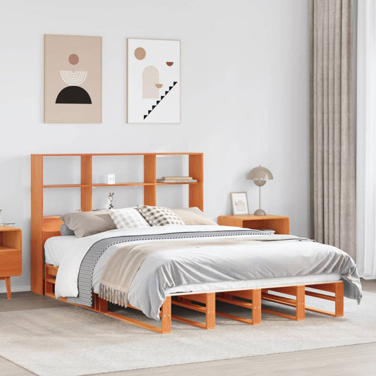 Lit en bois massif avec étagère sans matelas, marron ciré, 140x200 cm