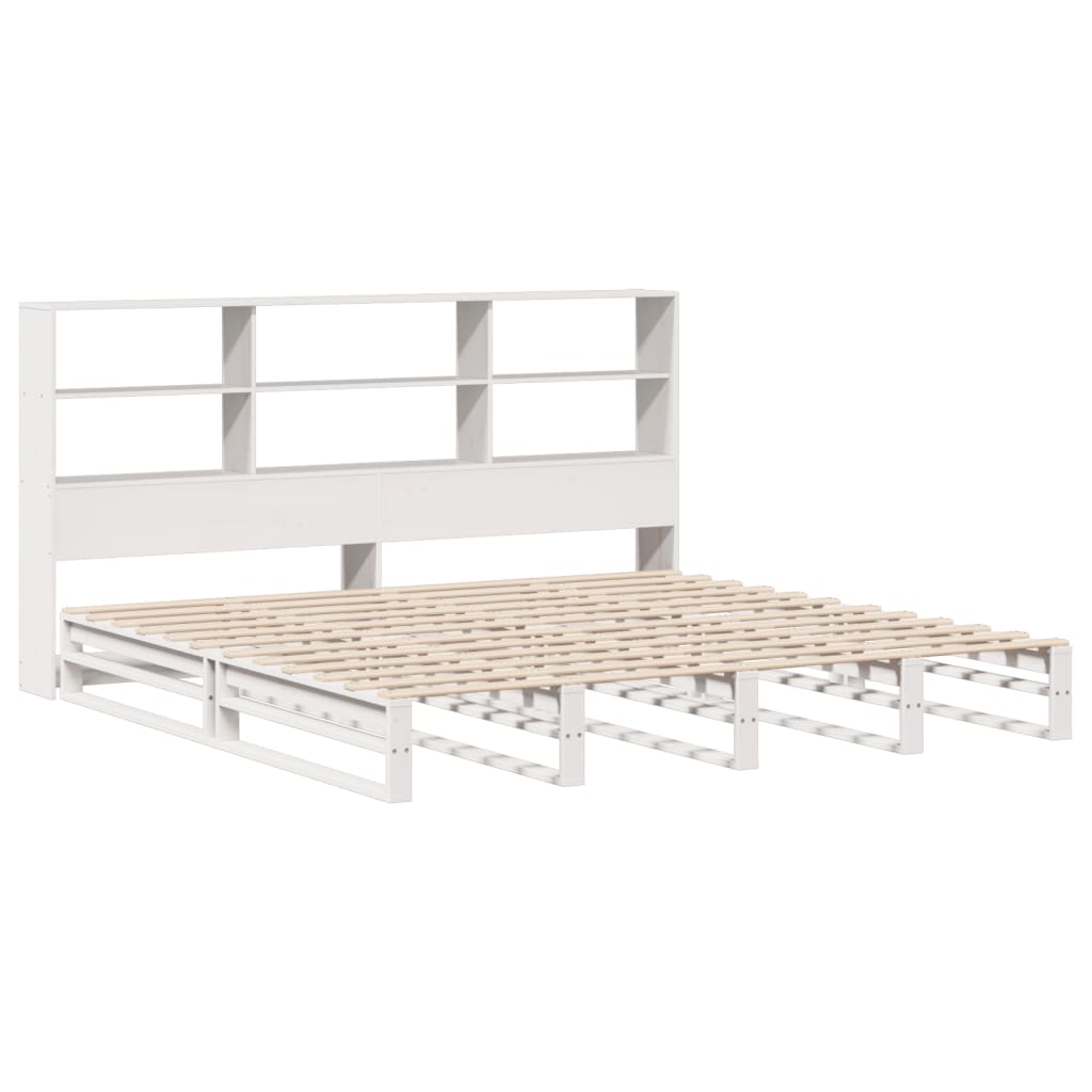 Lit en bois massif avec étagère sans matelas blanc 180x200 cm