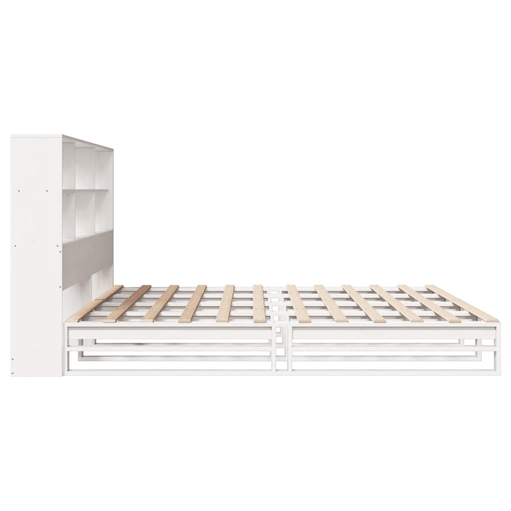 Lit en bois massif avec étagère sans matelas blanc 180x200 cm