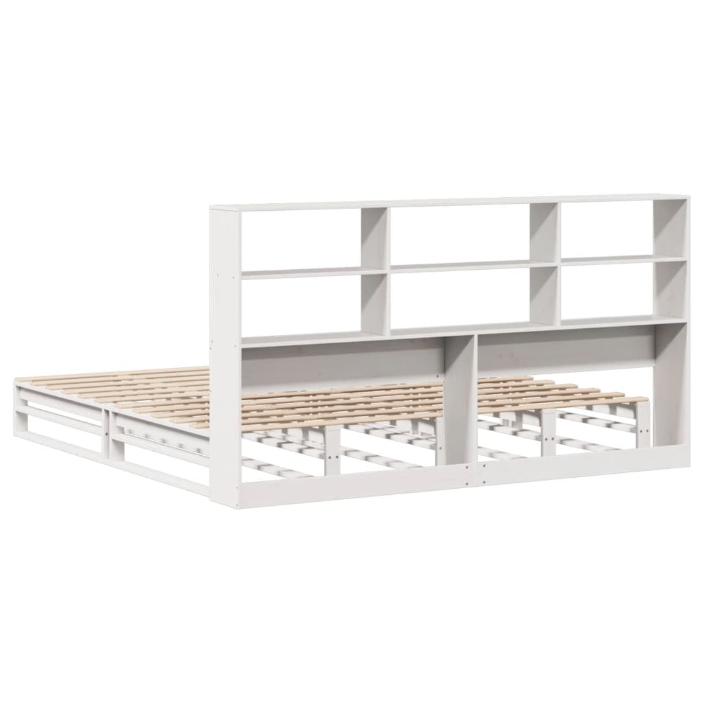 Lit en bois massif avec étagère sans matelas blanc 180x200 cm