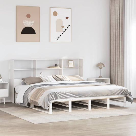 Lit en bois massif avec étagère sans matelas blanc 180x200 cm