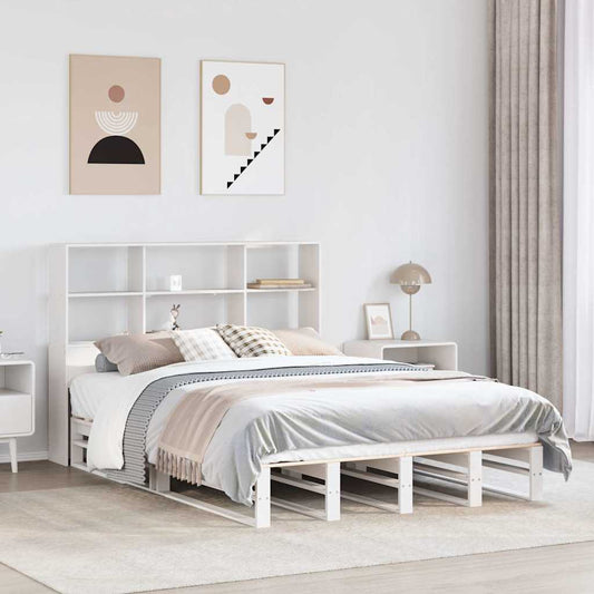 Lit en bois massif avec étagère sans matelas blanc 140x190 cm
