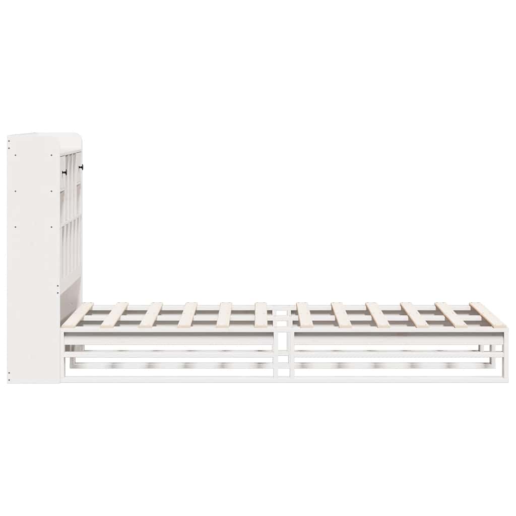 Massivholzbett mit Regal ohne Matratze Weiß 90x200 cm Kiefer