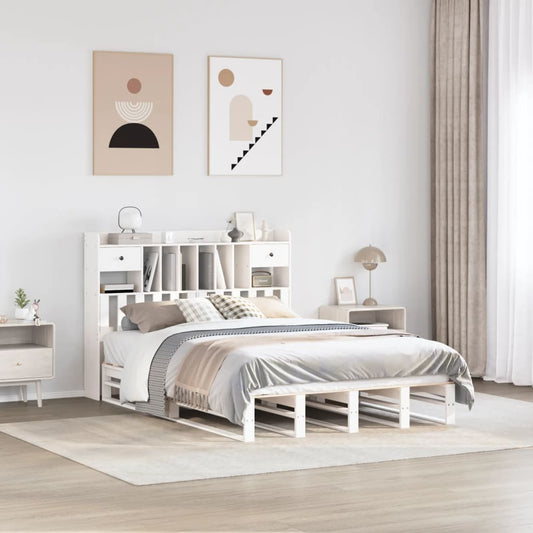 Lit en bois massif avec étagère sans matelas blanc 140x200 cm pin