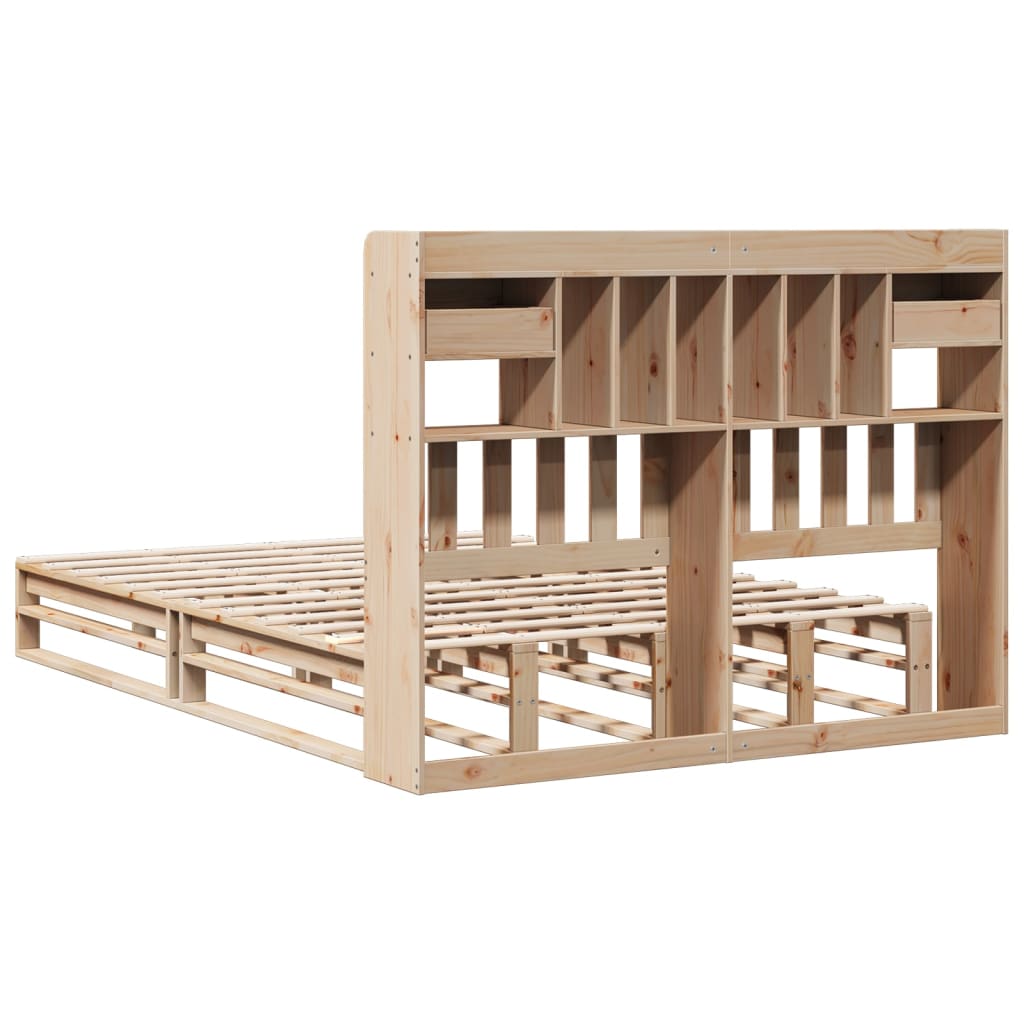 Solid wood bed with shelf without mattress 150x200 cm pinewood