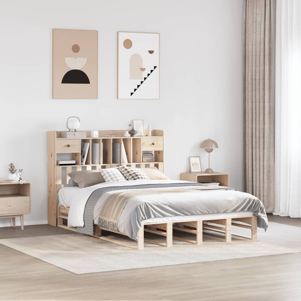 Solid wood bed with shelf without mattress 150x200 cm pinewood