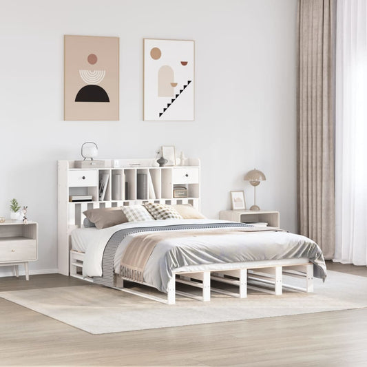 Lit en bois massif avec étagère sans matelas blanc 150x200 cm pin