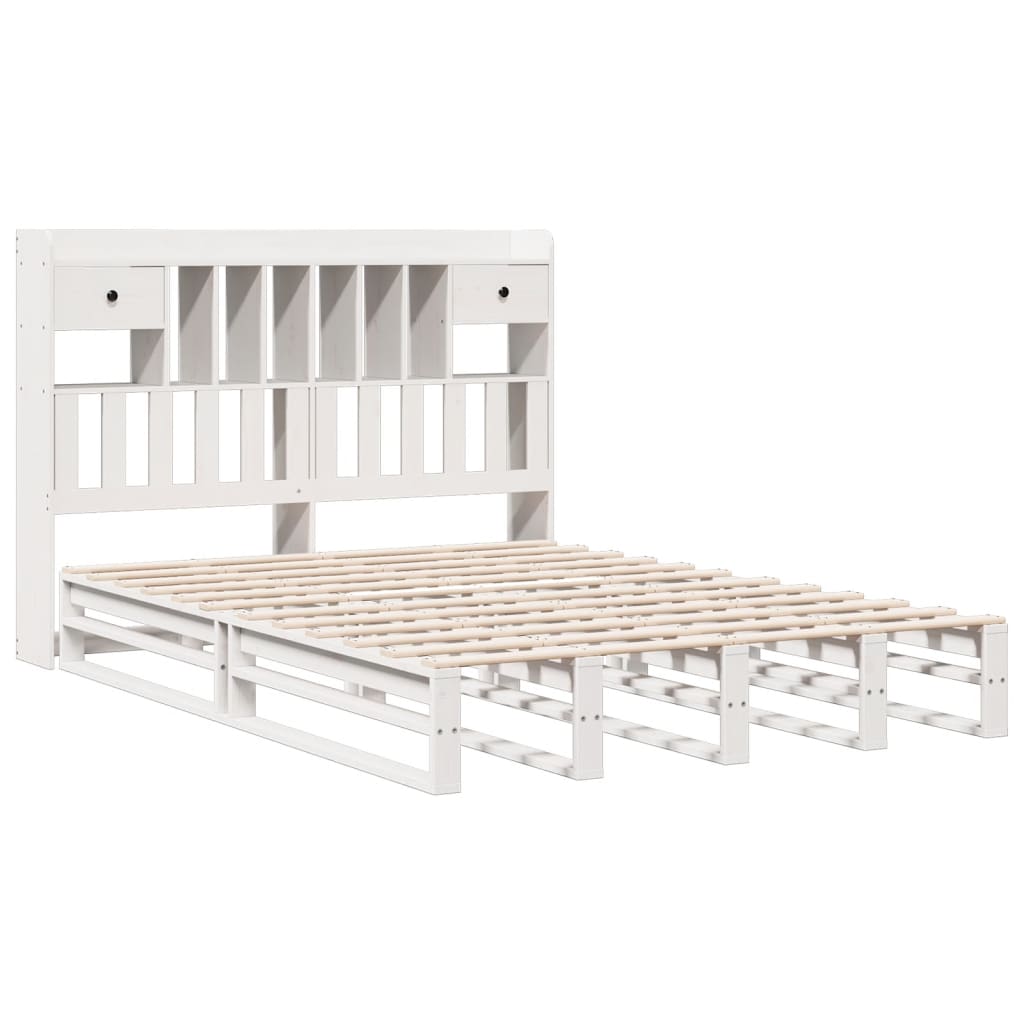 Lit en bois massif avec étagère sans matelas blanc 160x200 cm pin