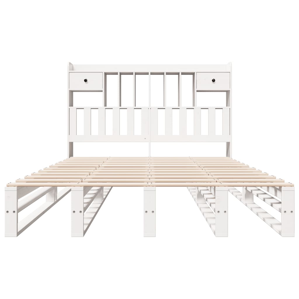 Lit en bois massif avec étagère sans matelas blanc 160x200 cm pin