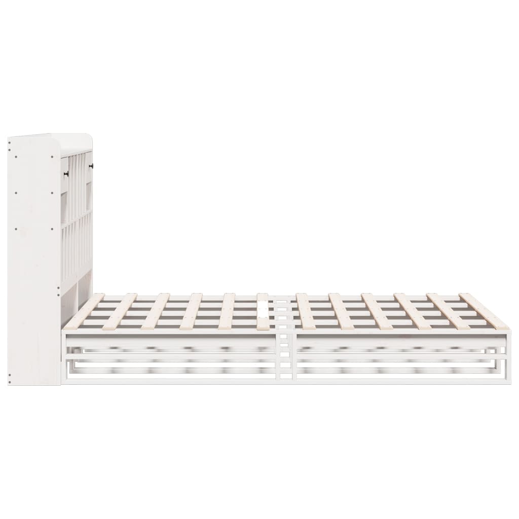 Lit en bois massif avec étagère sans matelas blanc 160x200 cm pin