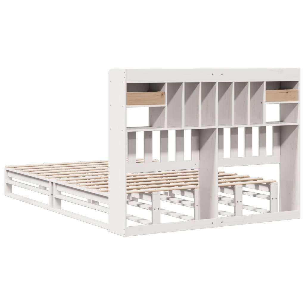 Lit en bois massif avec étagère sans matelas blanc 160x200 cm pin