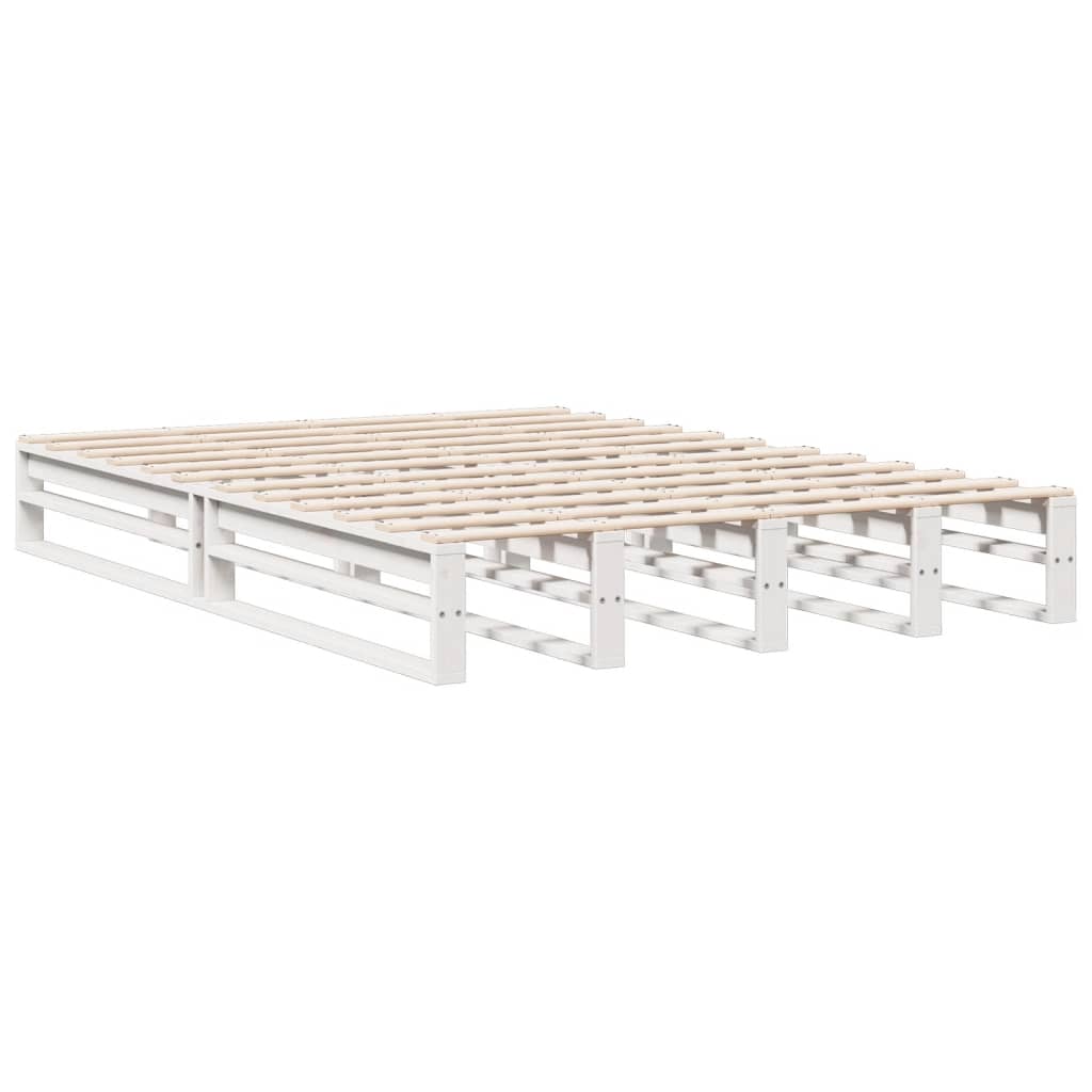 Lit en bois massif avec étagère sans matelas blanc 160x200 cm pin