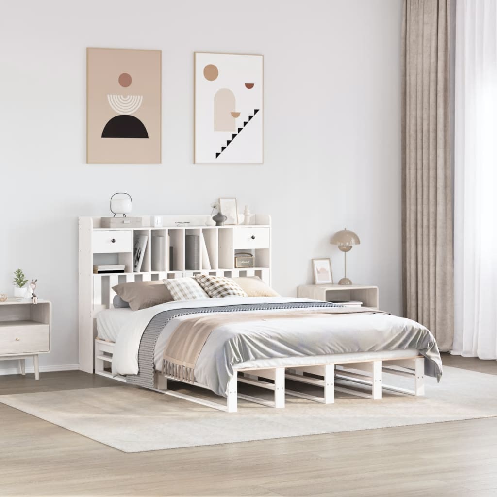Lit en bois massif avec étagère sans matelas blanc 160x200 cm pin