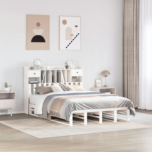 Lit en bois massif avec étagère sans matelas blanc 160x200 cm pin